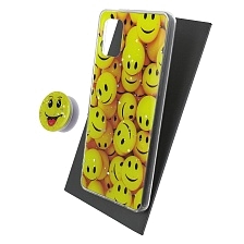 Чехол накладка для SAMSUNG Galaxy A31 (SM-A315), силикон, фактурный глянец, с поп сокетом, рисунок Smile