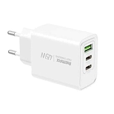 СЗУ (Сетевое зарядное устройство) REMAX RP-U139, 45W, 2 USB Type C, 1 USB A, PD3.0, QC3.0, цвет белый СЗУ (Сетевое зарядное устройство) REMAX RP-U139, 45W, 2 USB Type C, 1 USB A, PD3.0, QC3.0, цвет белый