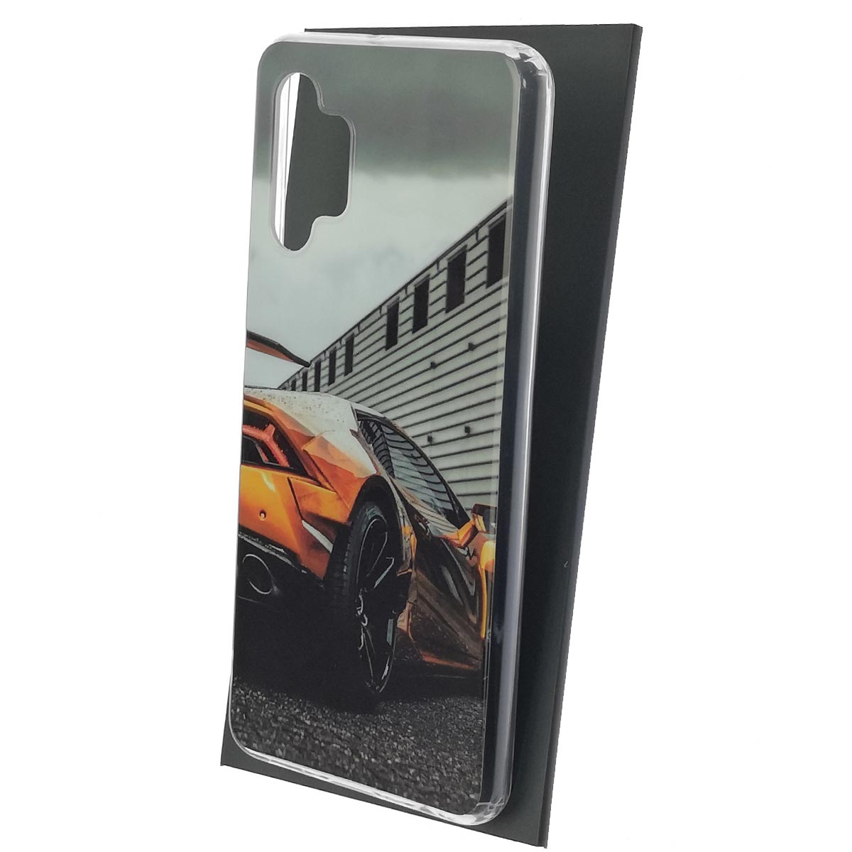 Чехол накладка Vinil для SAMSUNG Galaxy A32 4G (SM-A325F), силикон, глянцевый, рисунок оранжевый Lamborghini