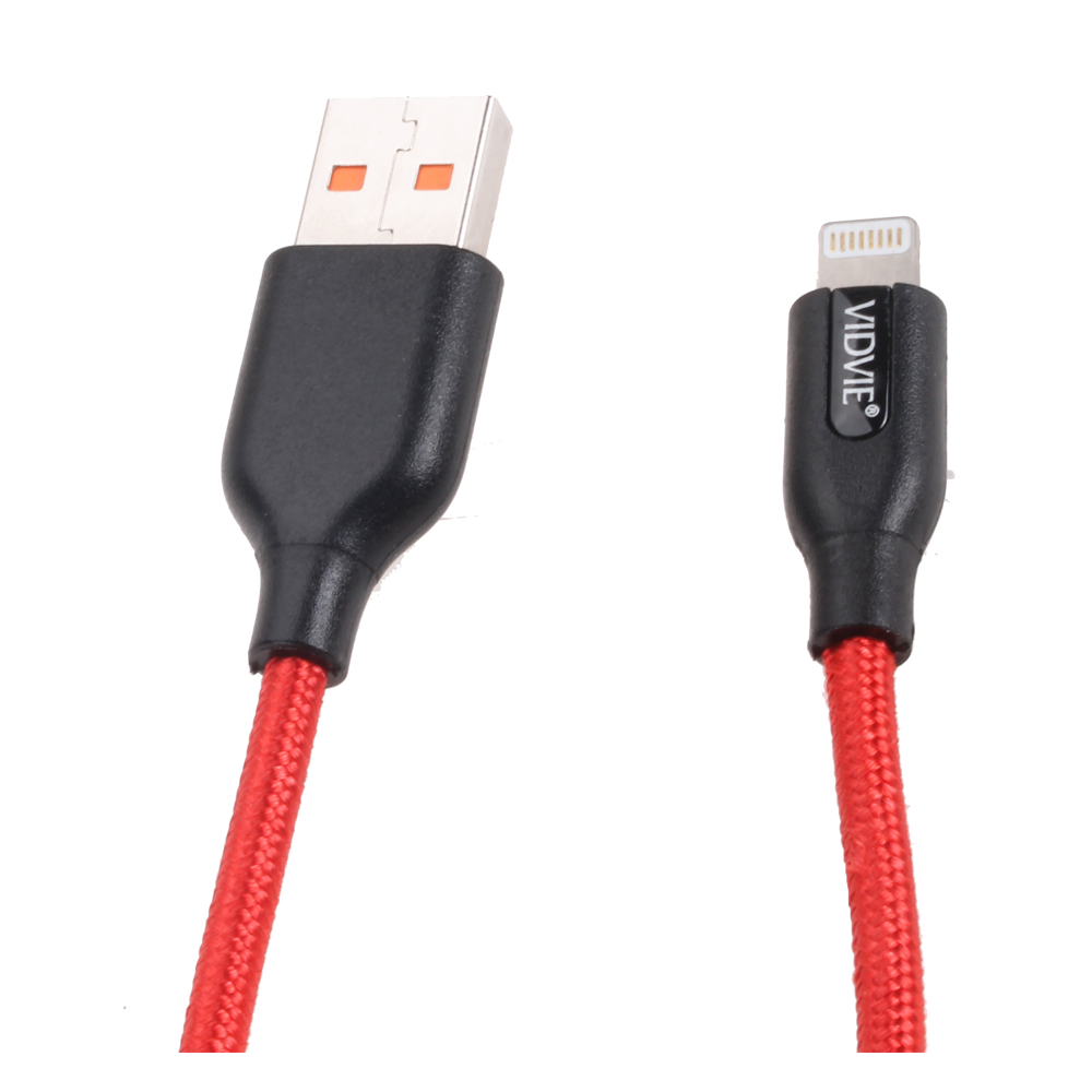 USB-кабель Vidvie CB409i, Apple 8 pin, силикон, 1.0 м, плоский, красный, фирменная упаковка.
