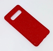 Чехол накладка Shine для SAMSUNG Galaxy S10 Plus (SM-G975), силикон, блестки, цвет красный.