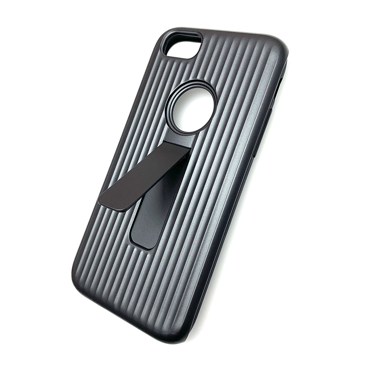 Чехол накладка для APPLE iPhone 7, 8, силикон, пластик, ребристый, цвет графитовый.