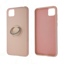 Чехол накладка RING для HUAWEI Honor 9S (DUA-LX9), Y5P 2020, силикон, кольцо держатель, цвет розовый песок