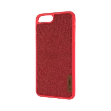 Чехол накладка для APPLE iPhone 7 Plus, 8 Plus, экокожа, мешковина, плетение, цвет красный.