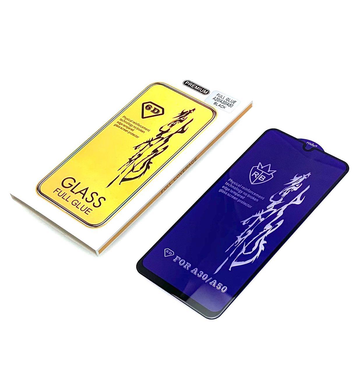Защитное стекло "6D" GLASS FULL GLUE для SAMSUNG Galaxy A30 (SM-A305), A50 (SM-A505), M30 (SM-M305), A40s (SM-405), A50s (SM-A507), M21 (SM-215), цвет канта черный.