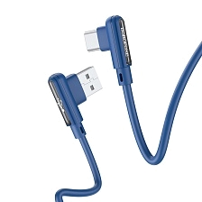 Кабель BOROFONE BX58 Lucky USB Type C, 3A, длина 1 метр, угловые коннекторы, цвет синий Кабель BOROFONE BX58 Lucky USB Type C, 3A, длина 1 метр, угловые коннекторы, цвет синий
