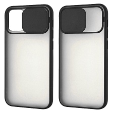 Чехол накладка для APPLE iPhone 12 mini (5.4"), силикон, пластик, матовый, со шторкой для защиты задней камеры, цвет окантовки черный