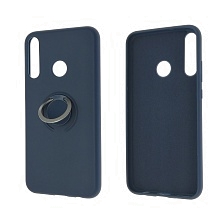 Чехол накладка RING для HUAWEI Honor 9C, P40 Lite E, Y7P, силикон, кольцо держатель, цвет темно-синий.