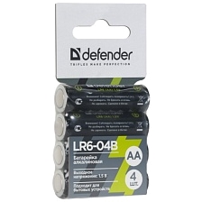 Батарейка алкалиновая Defender LR6-04B AA, в блистере 4 шт. Батарейка алкалиновая Defender LR6-04B AA, в блистере 4 шт.