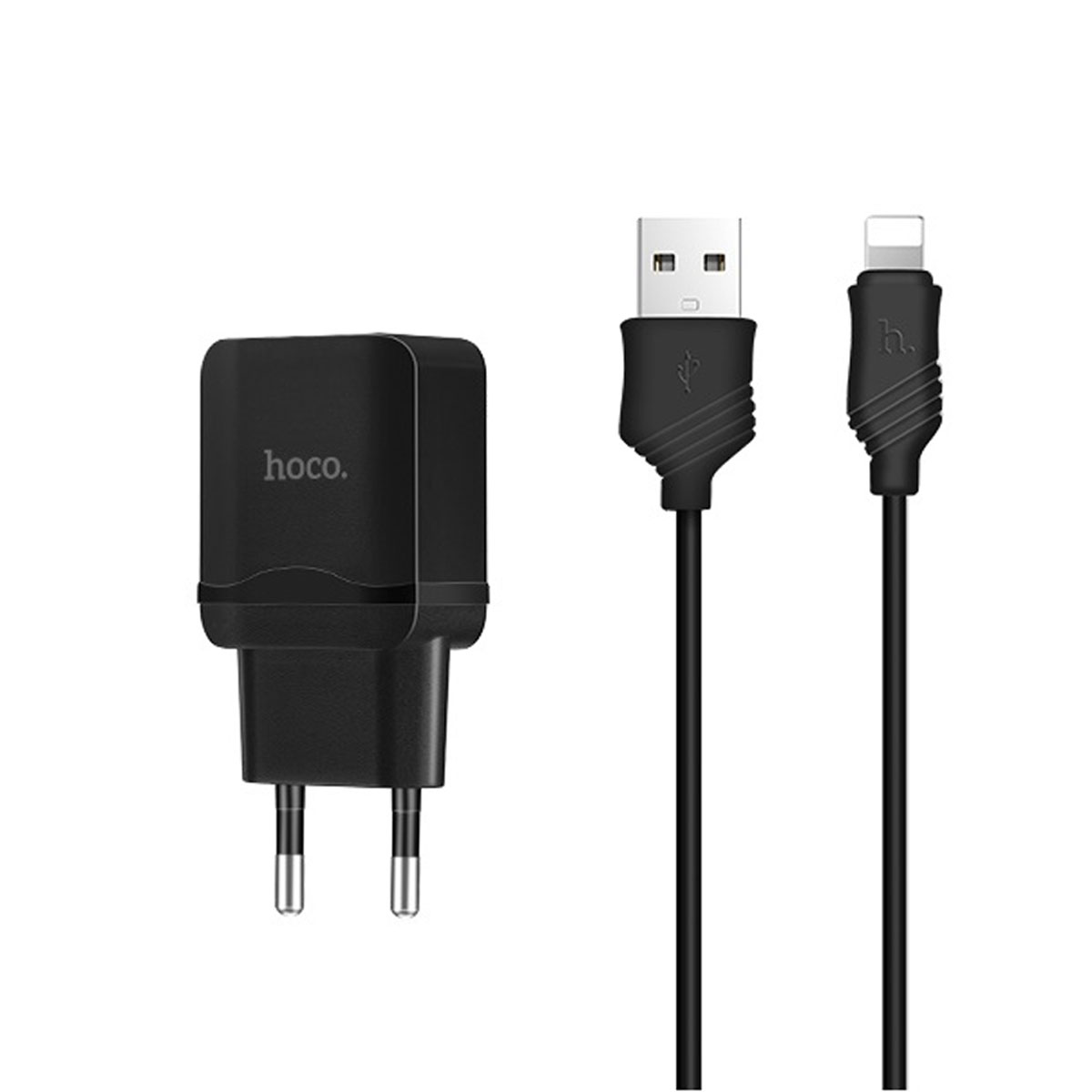 СЗУ (Сетевое зарядное устройство) HOCO C22A с кабелем Lightning 8 pin, 2.4A, 1 USB, длина 1 метр, цвет черный