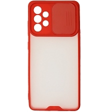 Чехол накладка LIFE TIME для SAMSUNG Galaxy A52 (SM-A525), силикон, пластик, матовый, со шторкой для защиты задней камеры, цвет окантовки красный