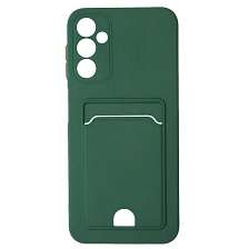 Чехол накладка BUTTON для SAMSUNG Galaxy A14 4G, силикон, отдел для карт, цвет темно зеленый
