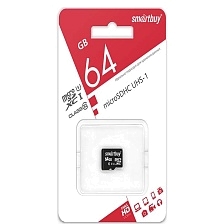 Карта памяти MicroSDXC 64GB SMARTBUY Сlass 10 UHS-I, без адаптера, цвет черный