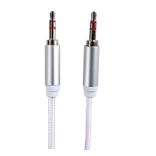 Кабель AUX (jack 3.5 - jack 3.5) 2 метра, тканевая оплетка, цвет белый