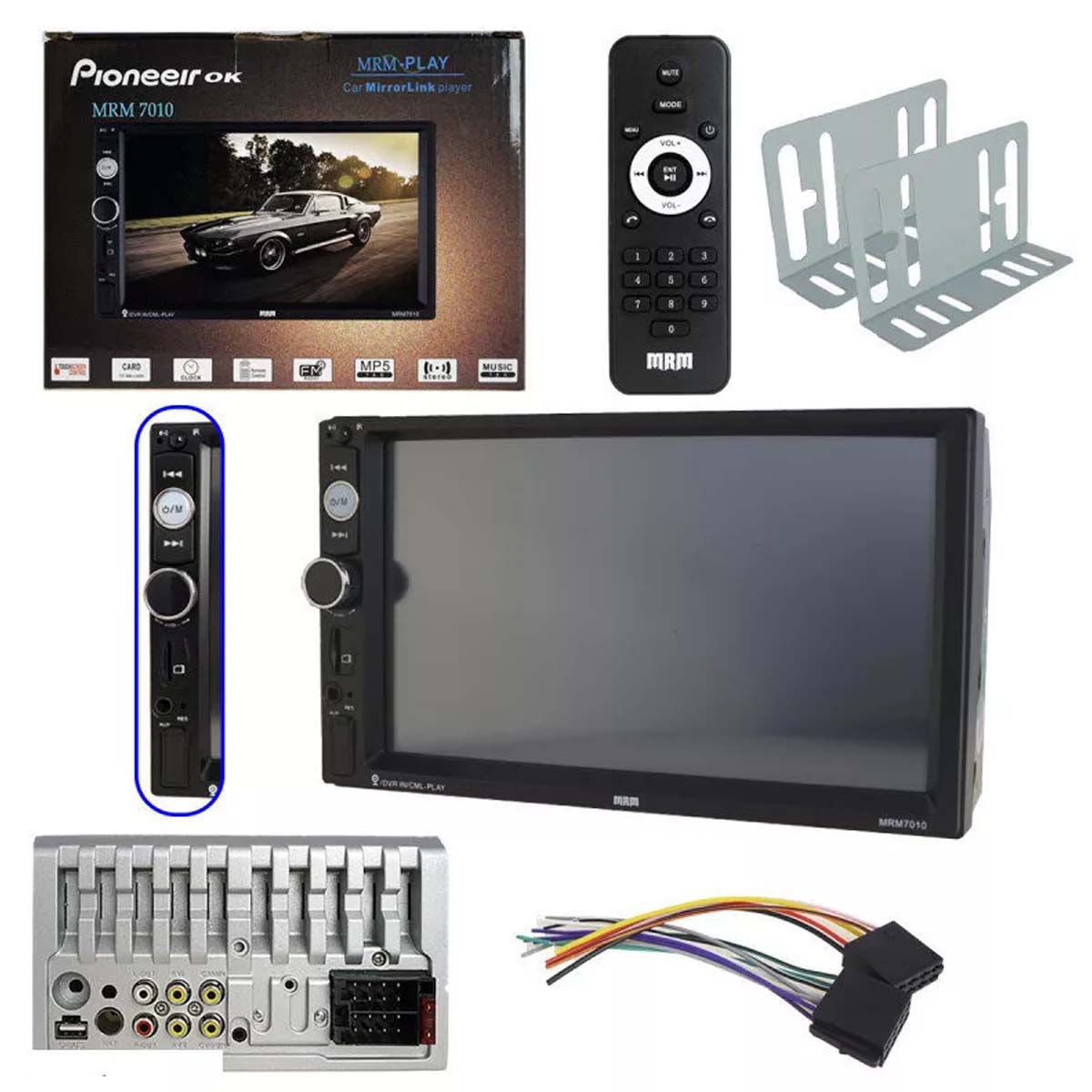 Двухдиновая автомагнитола Pioneeirok MRM 7010, Bluetooth, USB, SD, FM, дисплей 7.0", цвет черный