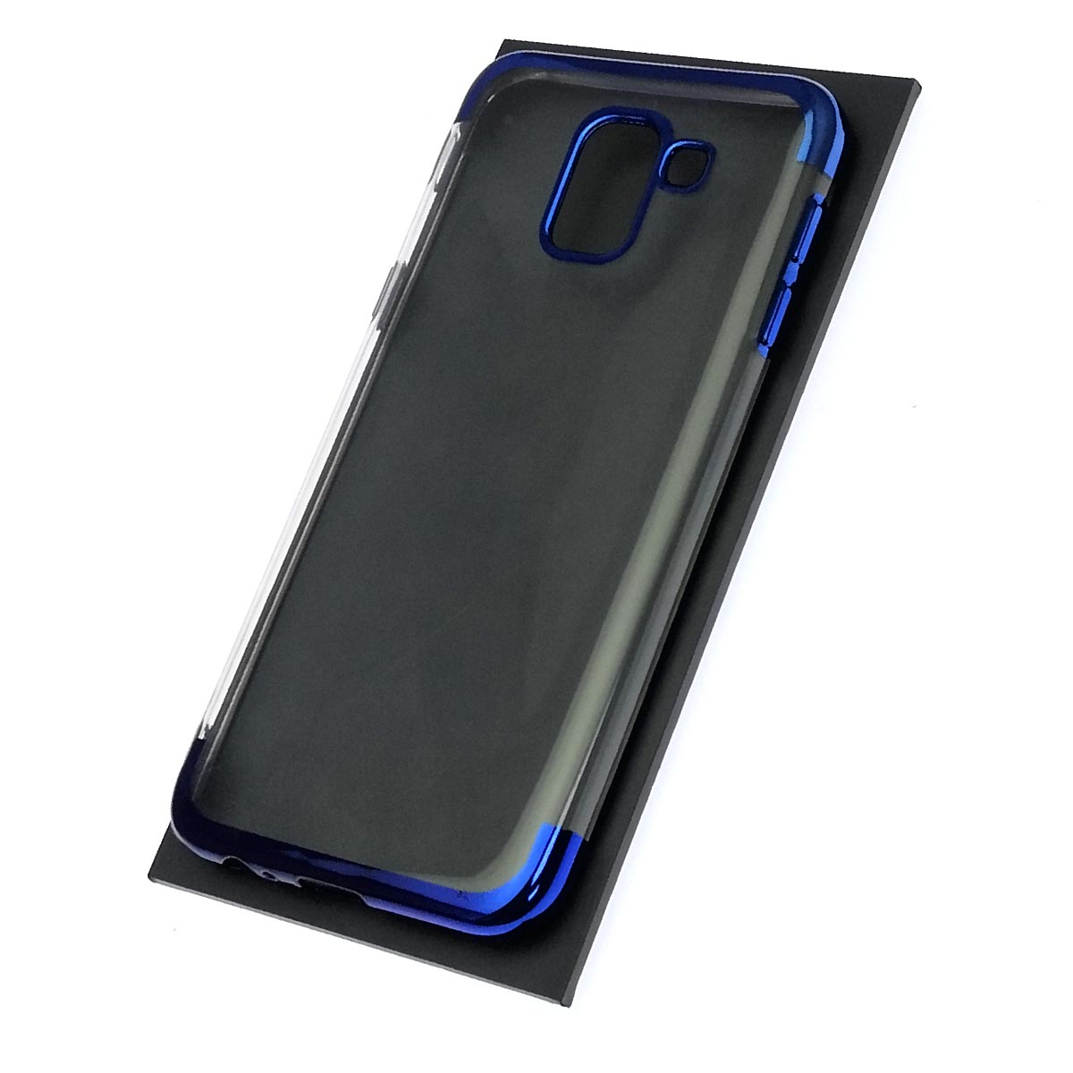 Чехол накладка для SAMSUNG Galaxy J6 2018 (SM-J600), силикон, цвет окантовки синий