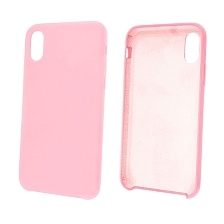 Чехол накладка Silicon Case для APPLE iPhone X, XS, силикон, бархат, цвет светло розовый.