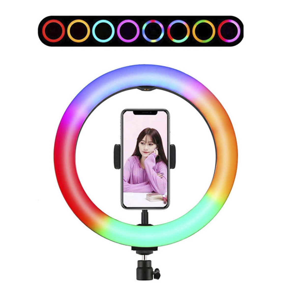 Кольцевая светодиодная RGB лампа без штатива MJ26, 26 см, 25 Вт, 15 цветовых схем, 10 ступеней яркости Кольцевая светодиодная RGB лампа без штатива MJ26, 26 см, 25 Вт, 15 цветовых схем, 10 ступеней яркости