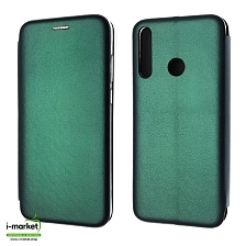 Чехол книжка STYLISH для HUAWEI Y6P (MED-LX9N), экокожа, визитница, цвет темно зеленый.