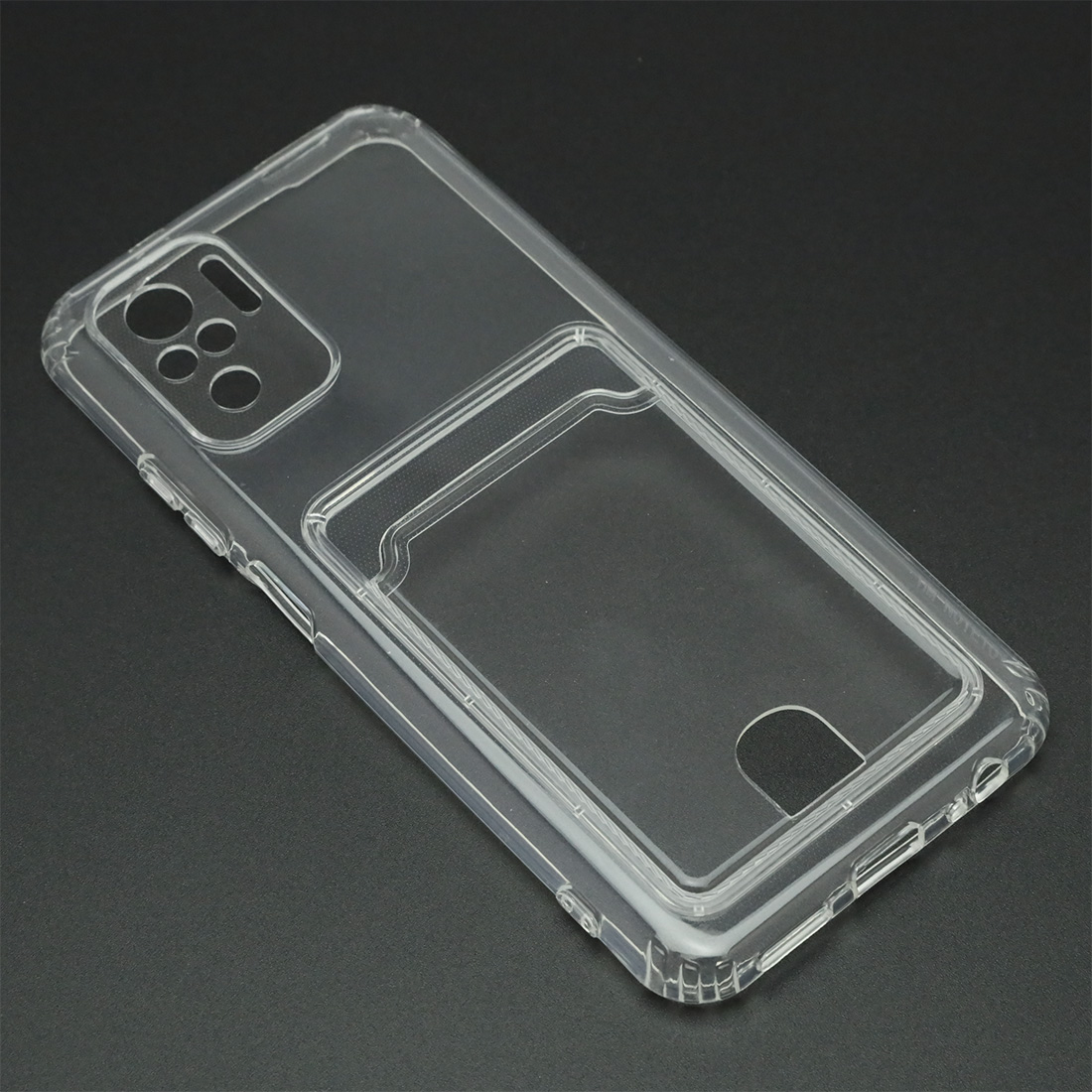 Чехол накладка CARD CASE для XIAOMI Redmi Note 10, Redmi Note 10S, POCO M5s, силикон, отдел для карт, цвет прозрачный