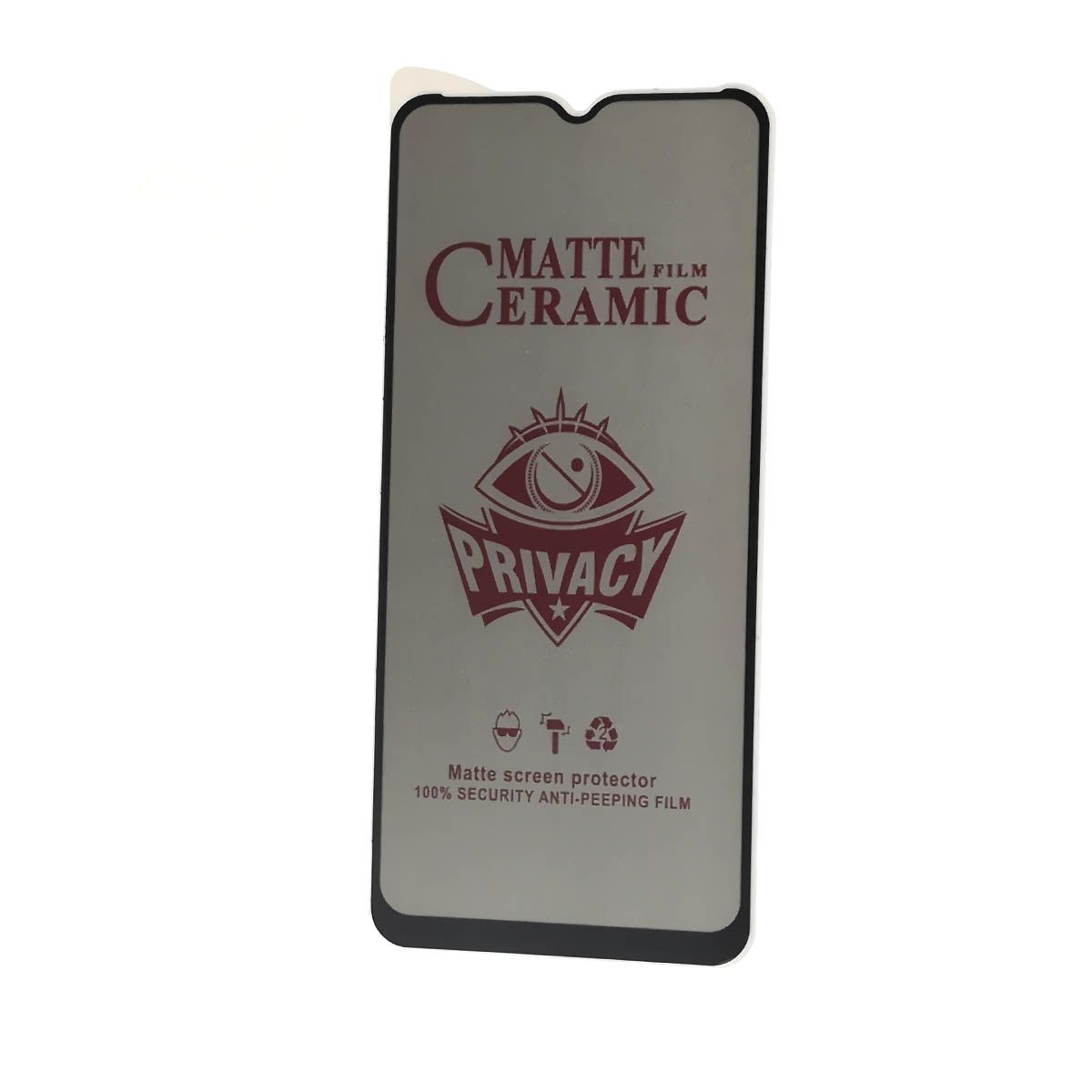 Защитное стекло Ceramic, Антишпион для SAMSUNG Galaxy A12 (SM-A125), A02 (SM-A022), M12 (SM-M127F), A02S (SM-025), A03s (SM-A037F), A03 Core (SM-A032), A03 (SM-A035F), A04, A04s, A04e, матовое, цвет окантовки черный