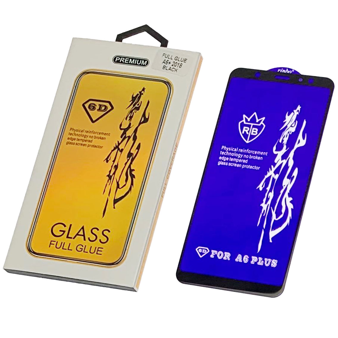 Защитное стекло "6D" GLASS FULL GLUE для SAMSUNG Galaxy A6 Plus 2018 (SM-A605), цвет канта черный.