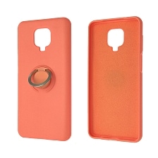 Чехол накладка RING для XIAOMI Redmi Note 9 Pro, Redmi Note 9S, силикон, кольцо держатель, цвет оранжевый.