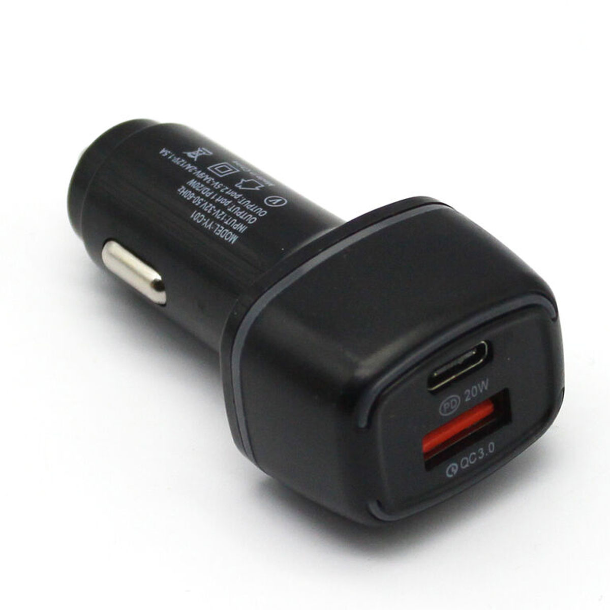 АЗУ (Автомобильное зарядное устройство) YY-C01, 20W, 1 USB Type C, 1 USB, QC3.0, цвет черный