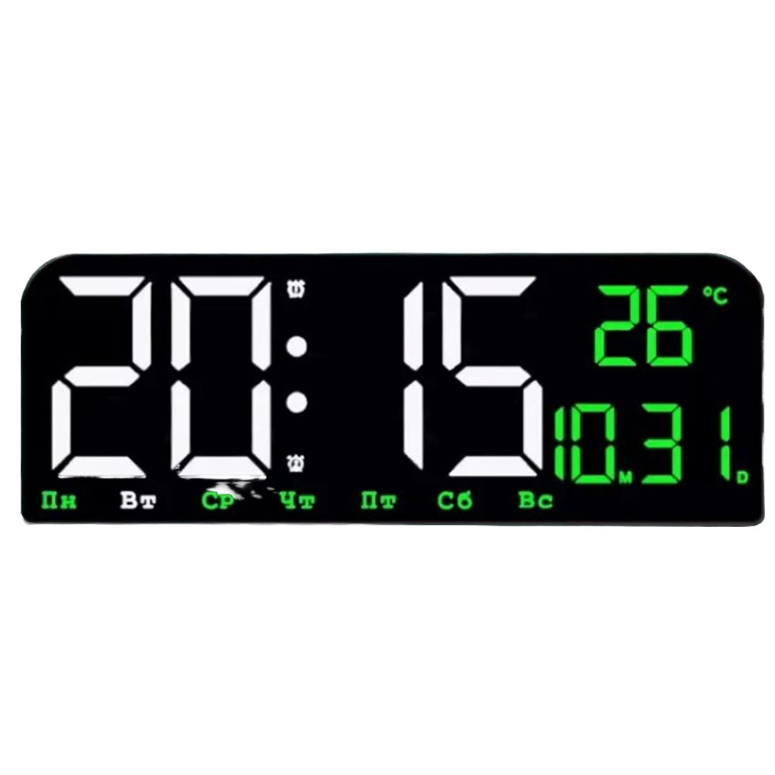 Электронные настенные часы X0707, будильник, температура, календарь, бело - зеленый циферблат, цвет корпуса черный