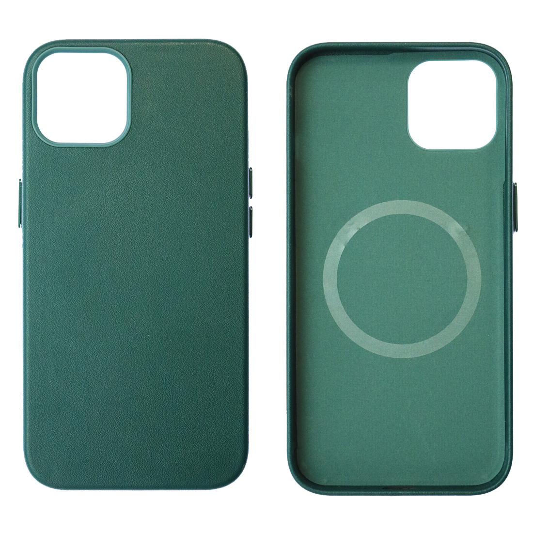 Чехол накладка Leather Case с поддержкой MagSafe для APPLE iPhone 13, силикон, бархат, экокожа, цвет темно зеленый