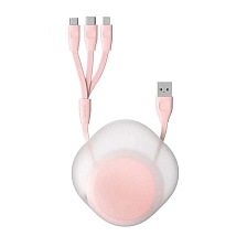 Кабель рулетка Baseus Let`s go 3 in 1 USB на Micro USB, USB Type C, APPLE Lightning 8 pin, 2А, длина 0.85 метра, цвет розовый
