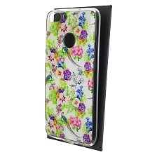 Чехол накладка для HUAWEI Honor 9 Lite, Honor 7S, P Smart, силикон, глянцевый, блестки, рисунок Птицы и цветы