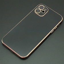 Чехол накладка для APPLE iPhone 11, силикон, стекло, защита камеры, цвет черно золотистый