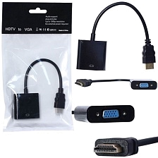 Переходник, адаптер, конвертер H179 HDMI на VGA (HDMI to VGA), кабель 15 см, цвет черный