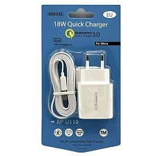СЗУ (Сетевое зарядное устройство) REMAX Kiddy RP-U119, 18W, 1 USB, кабель Micro USB 1 метр, цвет белый