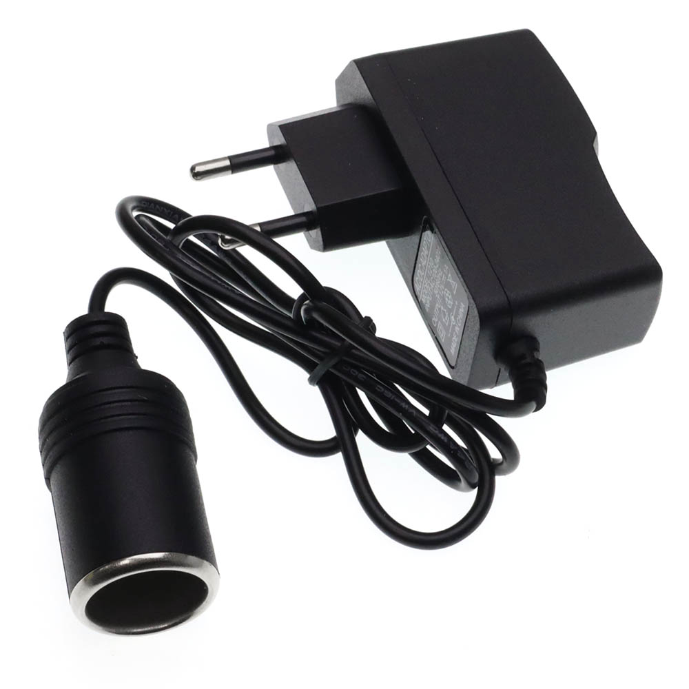 Сетевой адаптер преобразователь с 220V на 12V гнездо прикуривателя, длина кабеля 80 см, цвет черный