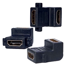 Переходник соединительный с HDMI (мама) на HDMI (мама), угловой 90°, цвет черный