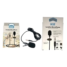 Всенаправленный петличный (на прищепке) микрофон KIN KM-001, разъем Jack 3.5 мм, длина 1.8 метра, цвет черный
