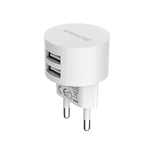 СЗУ (Сетевое зарядное устройство) BOROFONE BA23A Brilliant, 2.4A, 2 USB, цвет белый | Последняя цена