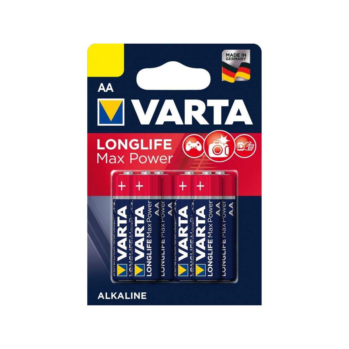 Батарейка Varta LONGLIFE Max Power (MAX TECH) LR6 AA BL4+2 Alkaline 1.5V (4706) (6/60/300), тип пальчиковый
