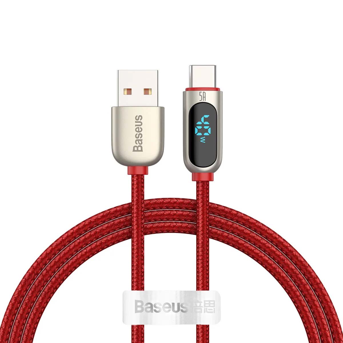 Кабель Baseus Display Fast Charging USB Type C, 40W, 5A, длина 1 метр, цвет красный