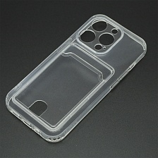Чехол накладка CARD CASE для APPLE iPhone 15 Pro, защита камеры, силикон, отдел для карт, прозрачный