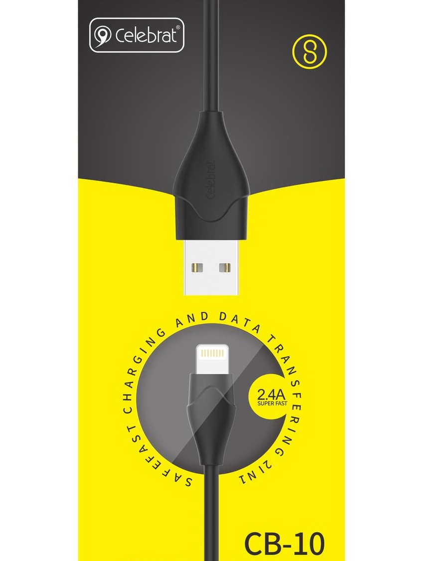 Кабель USB для iPhone lightning 8-pin Celebrat CB-10i (2.4A), цвет черный.