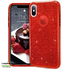 Чехол накладка Shine для APPLE iPhone X, iPhone XS, силикон, блестки, цвет красный
