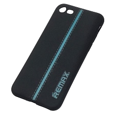Чехол накладка Remax для APPLE iPhone 7, iPhone 8, силикон, цвет черный с голубой полосой