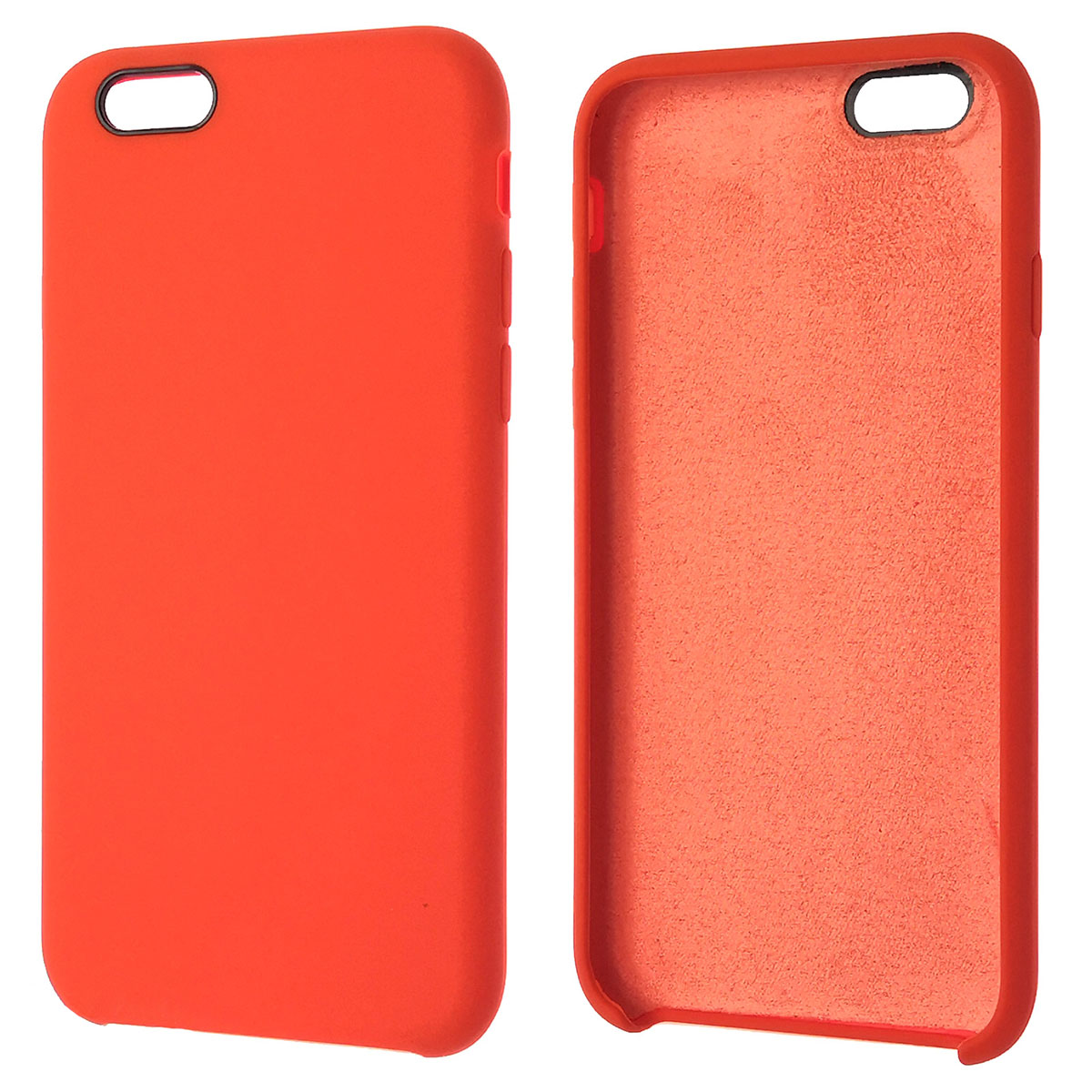 Чехол накладка Silicon Case для APPLE iPhone 6, 6G, 6S, силикон, бархат, цвет оранжевый.