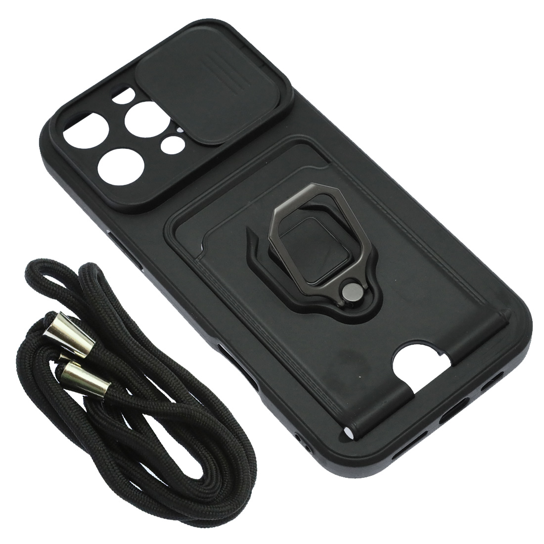 Чехол накладка MULTI FUNCTION 4 в 1 для APPLE iPhone 16 Pro Max, цвет черный