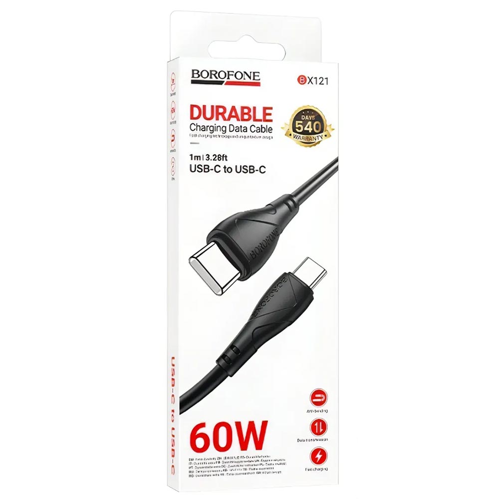 Кабель BOROFONE BX121 USB Type C на USB Type C, 60W, длина 1 метр, цвет черный
