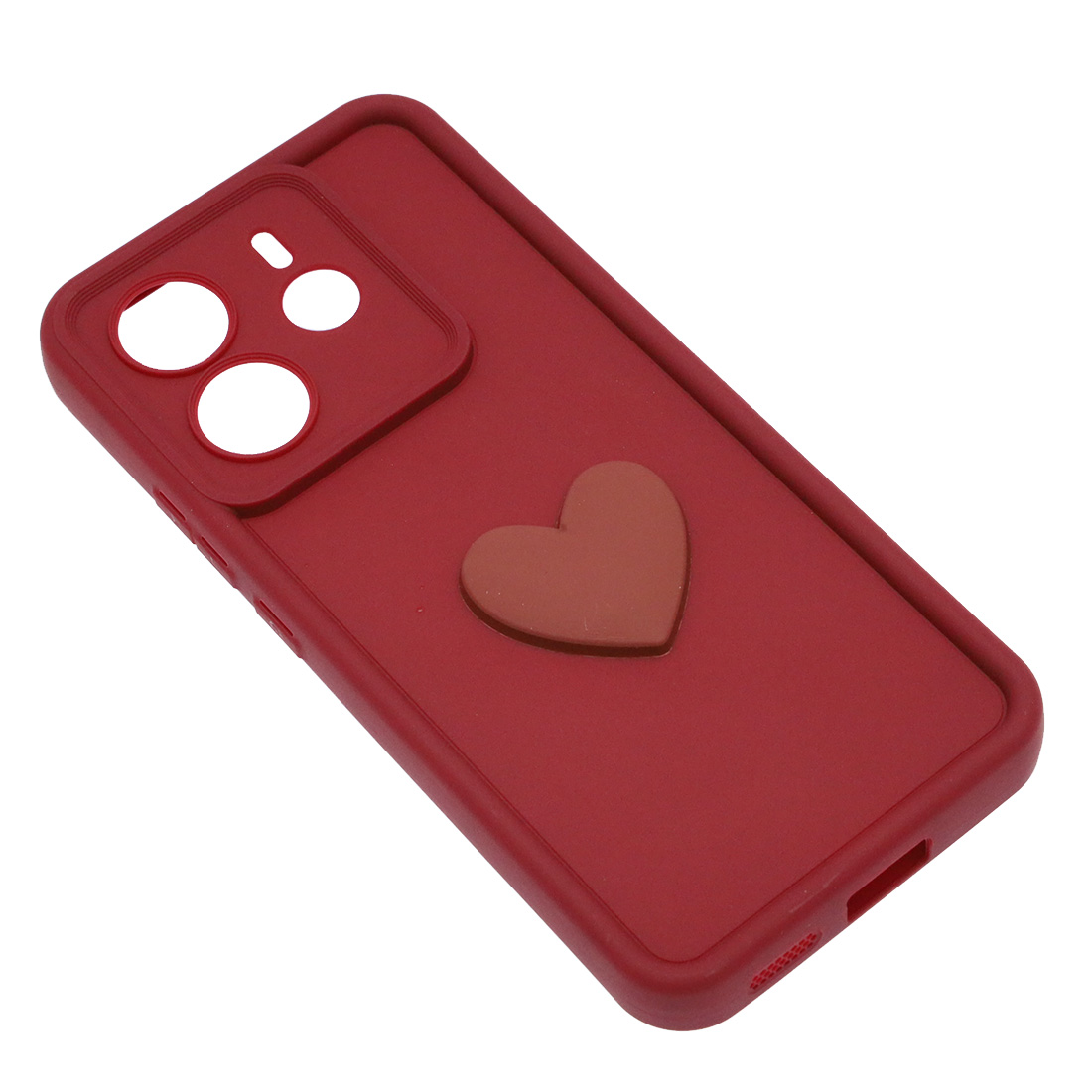 Чехол накладка для XIAOMI REDMI NOTE 14, силикон, 3D сердце, защита камеры, бортики, цвет бордовый