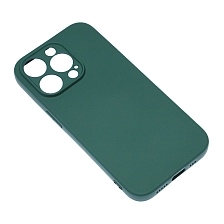 Чехол накладка NANO для APPLE iPhone 14 Pro, защита камеры, силикон, бархат, цвет темно зеленый